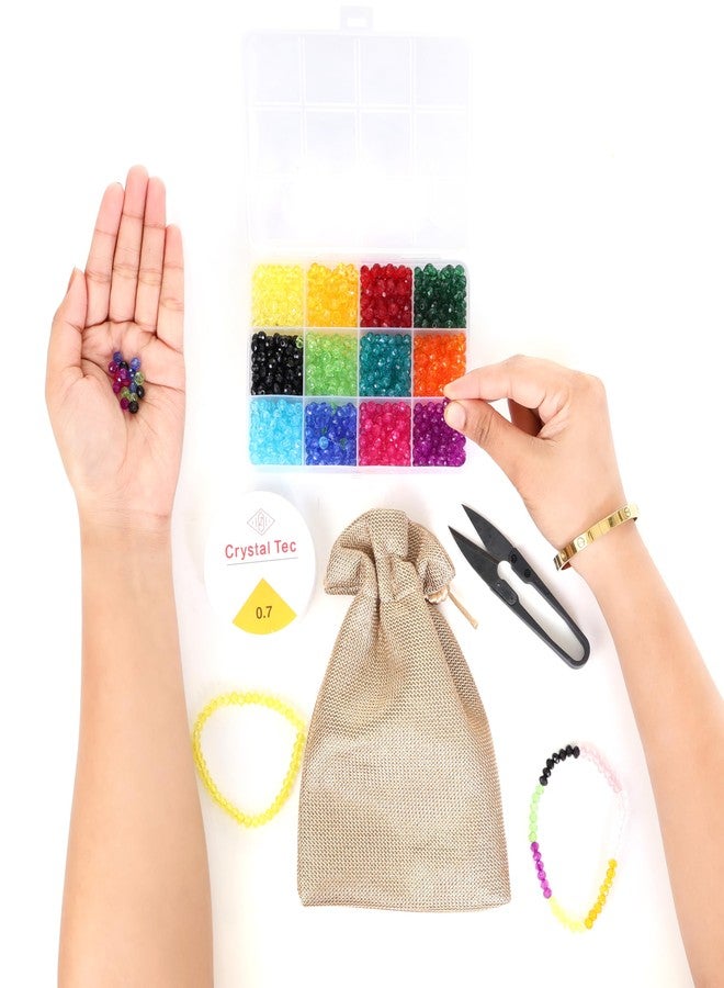 Ambitieux DIY Bracelet Making Kit for Girls - 12 Types Colorful Beads with Charms, Elastic Thread, Earrings, Clasps & Rings - Jewellery Craft Kit for Kids, Birthday Return Gift, Rakhi Special Set for 2 3 4 5 6 7 8 9 10 years (6mm Crystal) - Image 5